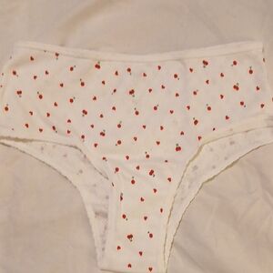 PINK Victoria's Secret White Underwear with Red Hearts And Cherries